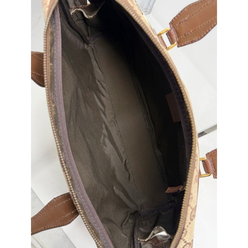 Gucci GG Monogram Canvas Shoulder Bag Brown Leather Vintage Y2K Tote - Picture 9 of 11